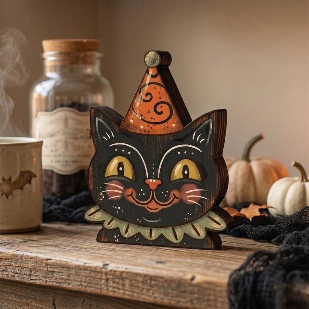 Farmhouse Style Halloween Wooden Tabletop Sign Cartoon Halloween Tiered Tray Decor Shelf Decor