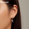 Bamoer 925 Sterling Silver Braided Texture Twisted Ear Buckles Silver Bear Drop Earrings for Women Christmas Gift Jewelry