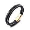 Vintage Handwoven Black Leather Bracelet with High Quality Metal Buckle Suitable for Men\'s Personalized Charm Wristband Jewelry
