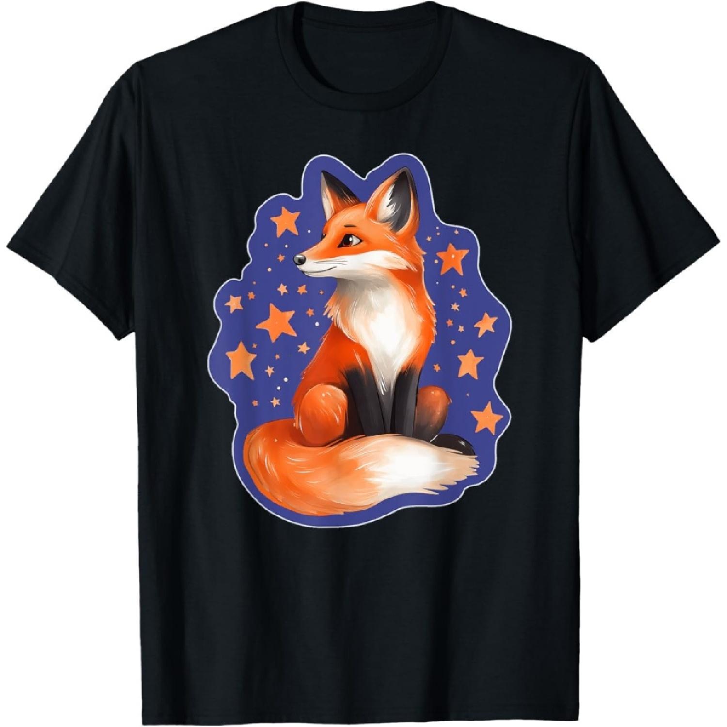 Cute Fox Forest Animals Stars Fox T-Shirt(2) S чёрный