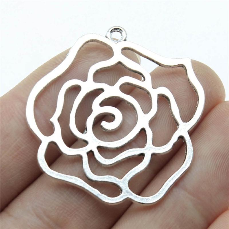 Vintage Rose Flower Pendant Necklace Handmade Flower Beads with Loop DIY Jewelry Making Flower Beads Dangle Pendants