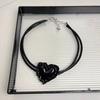 Elegant PU Leather Heart Pendant Necklace Handmade Choker Adjustable Length Clavicle Chain Jewelry for Women Girls