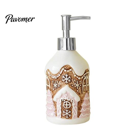 Christmas Soap Dispenser Ceramic Dispenser, Gingerbread Man House Bear Liquid Hand Container Container, Refillable Shower Gel Lotion Bottle