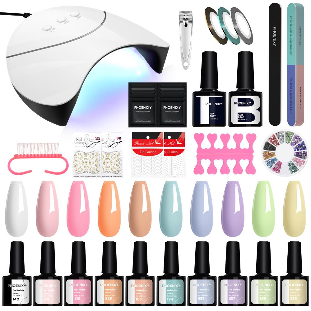 PHOENIXY 10 Colors Gel Nail Polish Nail Dryer 36W UV LED Lamp Soak Off Gel Varnish Manicure Set and DIY Nail Art Decoration Tools