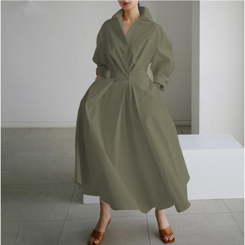 Elastic High-waisted Slimming Temperament Preppy Cardigan Dress