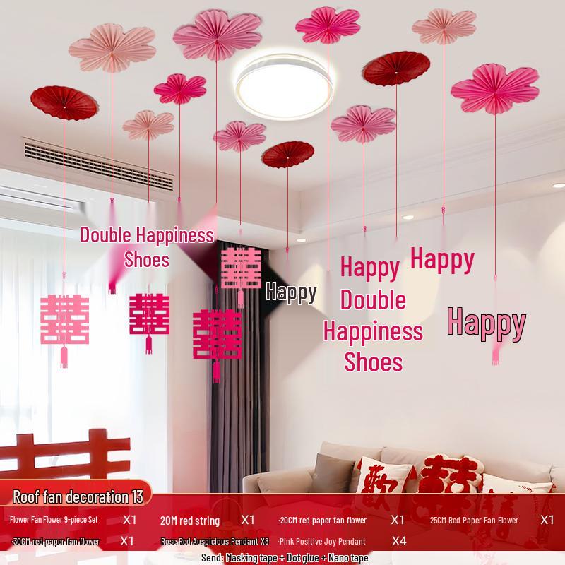 Double Happiness Ceiling Decorations for Wedding Bedroom