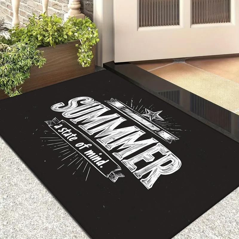 Vintage Summer Door Mat Vintage "Summer A TIME OF MAGIC" Printed Black Background Printed Polyester Entrance Floor Mat
