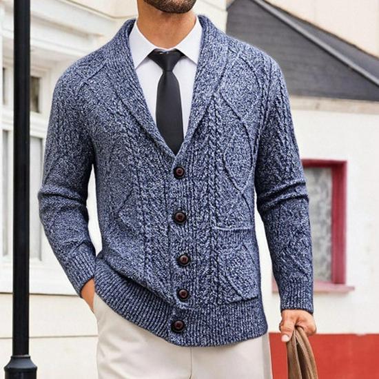 Men's Korean Style Knit Cardigan - Long Sleeve, Autumn Casual, Solid Color Sweater