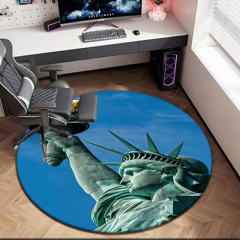1pc Patriotic Theme Statue of Liberty Round Carpet Painted Printed Circular Carpet, Home Door Mat, Outdoor Travel Protection Carpet