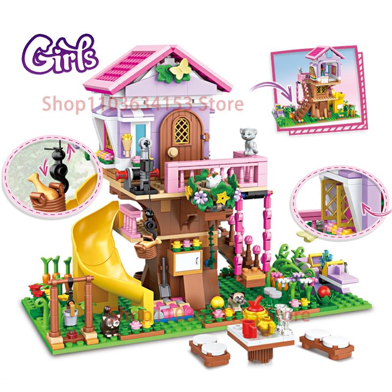 Traumstadt Freundschaft Baumhaus Prinzessinnenschloss Bausteine Straßenansicht Mädchenserie Geschenke Hausbausteine Zusammengebautes Spielzeug Kind