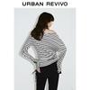 UR Women's Color-Blocked Striped Pleated Long Sleeve T-Shirt