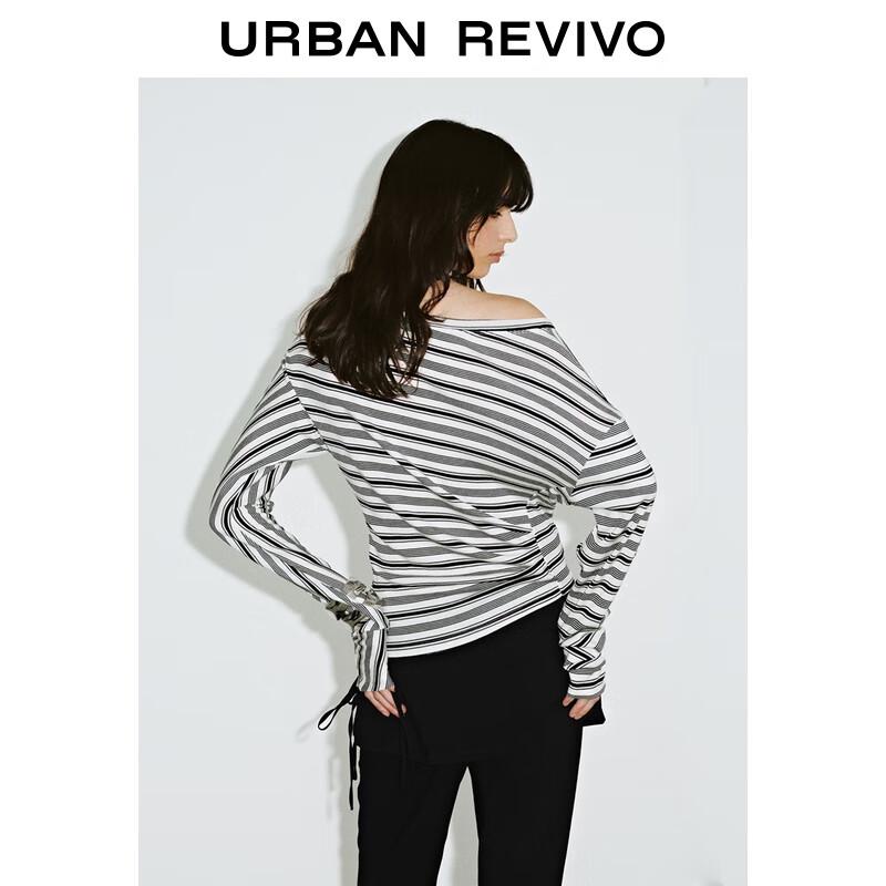 UR Women's Color-Blocked Striped Pleated Long Sleeve T-Shirt