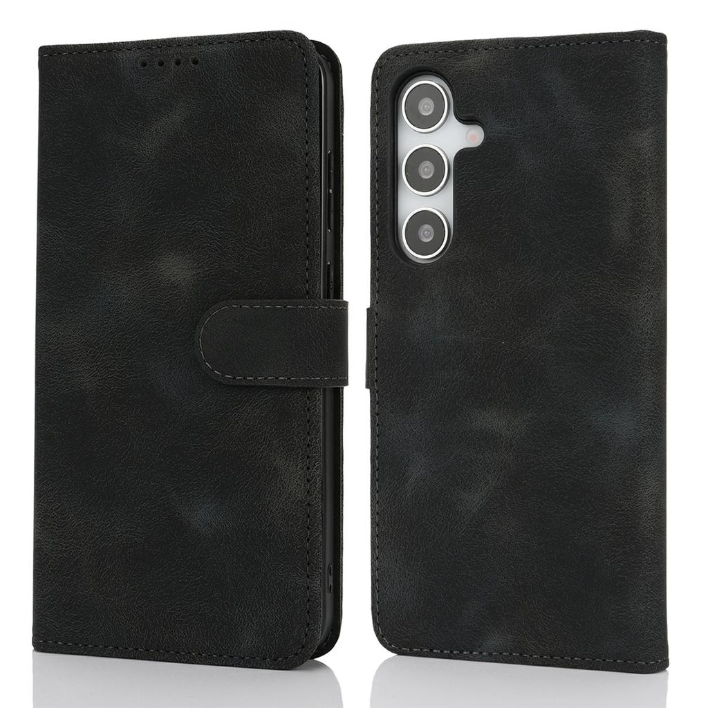 For Samsung Galaxy S25+ Wallet Case Double Folded Edge Skin Touch PU Leather Flip Phone Cover