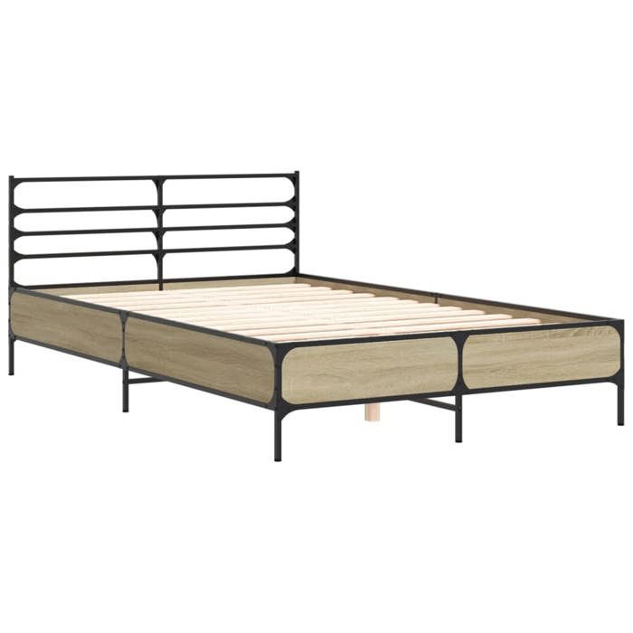VidaXL Cadre de lit chêne sonoma 140x200 cm bois d'ingénierie et métal, lit, meuble de chambre à coucher, sommier, lit 3280043