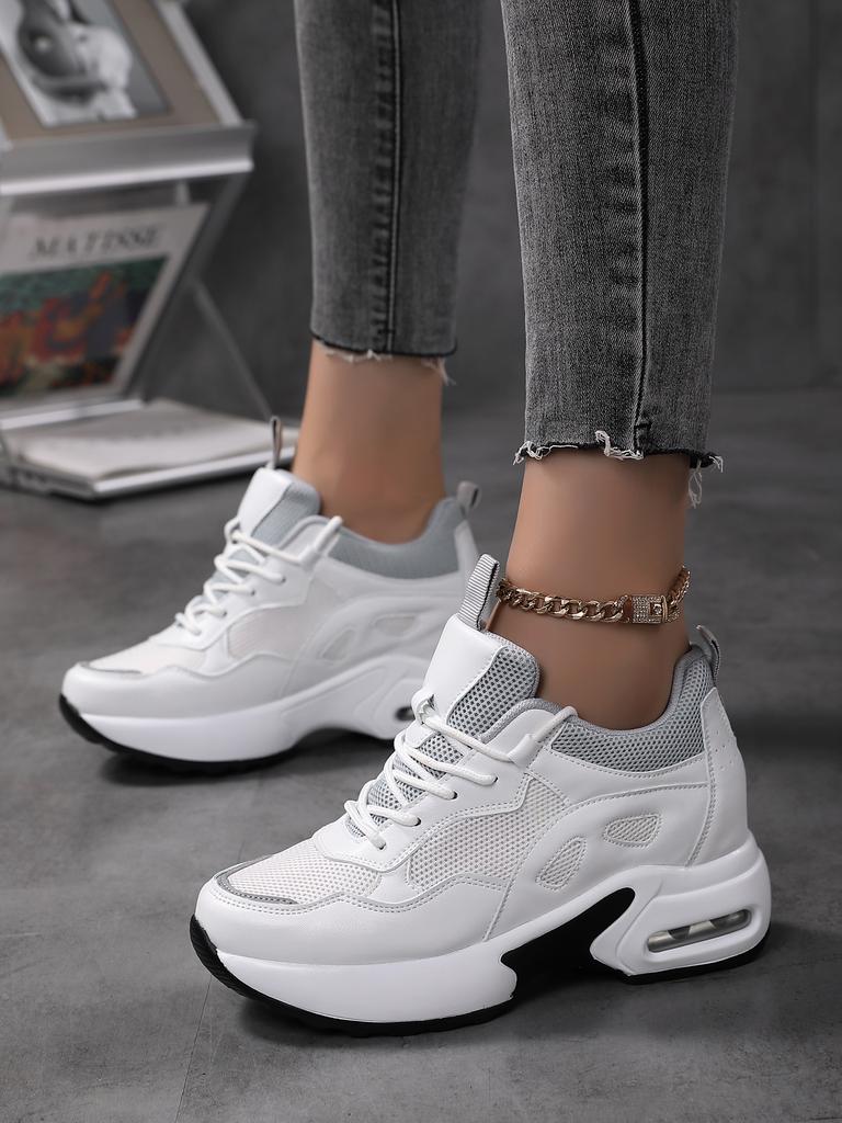 Damesko Mote Lett Luftpute Tykksålet Sko Hvit Sklisikre Gå-sneakers Svart Pustende Løpesko