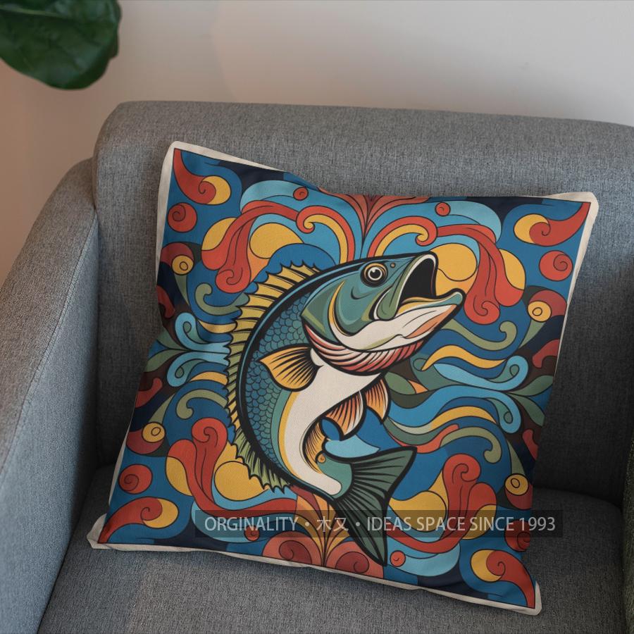 2D Colorful Fish Pattern Throw Pillow Cover Pattern Cushion Cover Suitable For Sofa Bedroom Car Pillow Cover