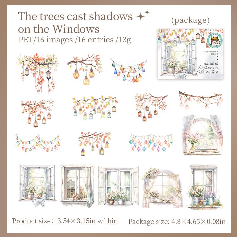 

16 листов/пакет ПЭТ Наклейки Пакет Цветочные горшки Цветочные окна Звездные огни Наклейки для ручного учета Креативное украшение для DIY поздравительной открытки