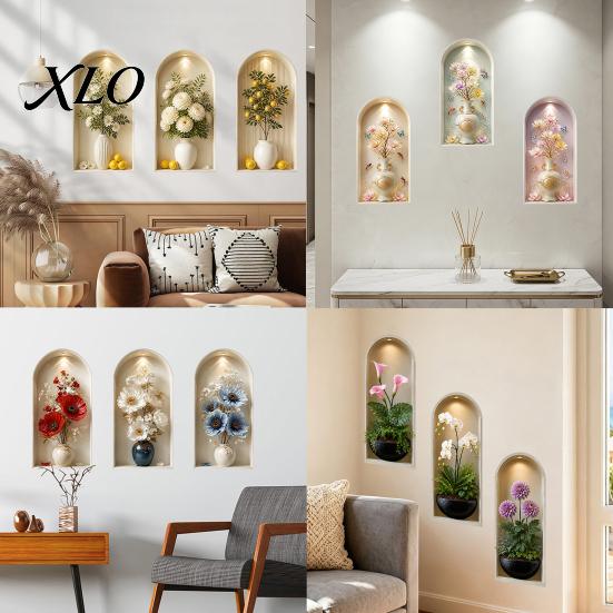 2D Archway Decals 3Pcs Arched Flower Wall Stickers, Boho Style Floral Plant Decals, Self Adhesive PVC Peel And Stick Wallpaper for Waterproof Stickers