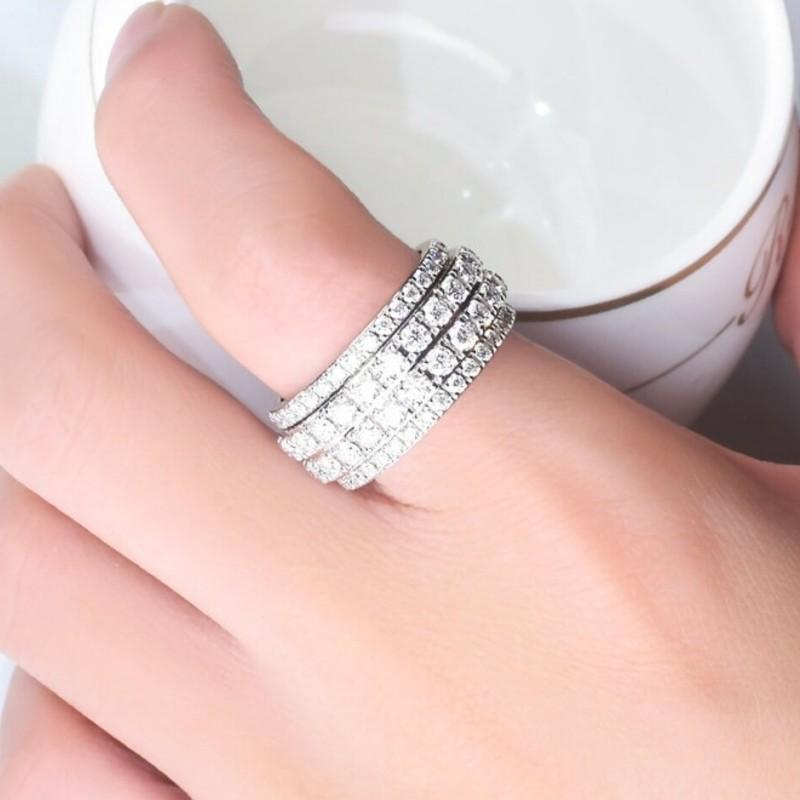 Huitan Half Round Cubic Zirconia Rings  Color Wide Band Fashion Versatile Dazzling Accessories for Women Statement Jewelry