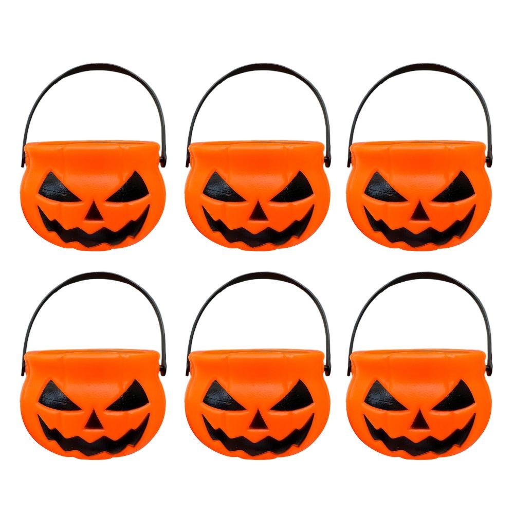 6PCS Set Festive 6cm Size Halloween Pumpkin Jar Triangular Eyes With Lid Pumpkin Bucket Mini Basket Pumpkin Lantern Gift Giving