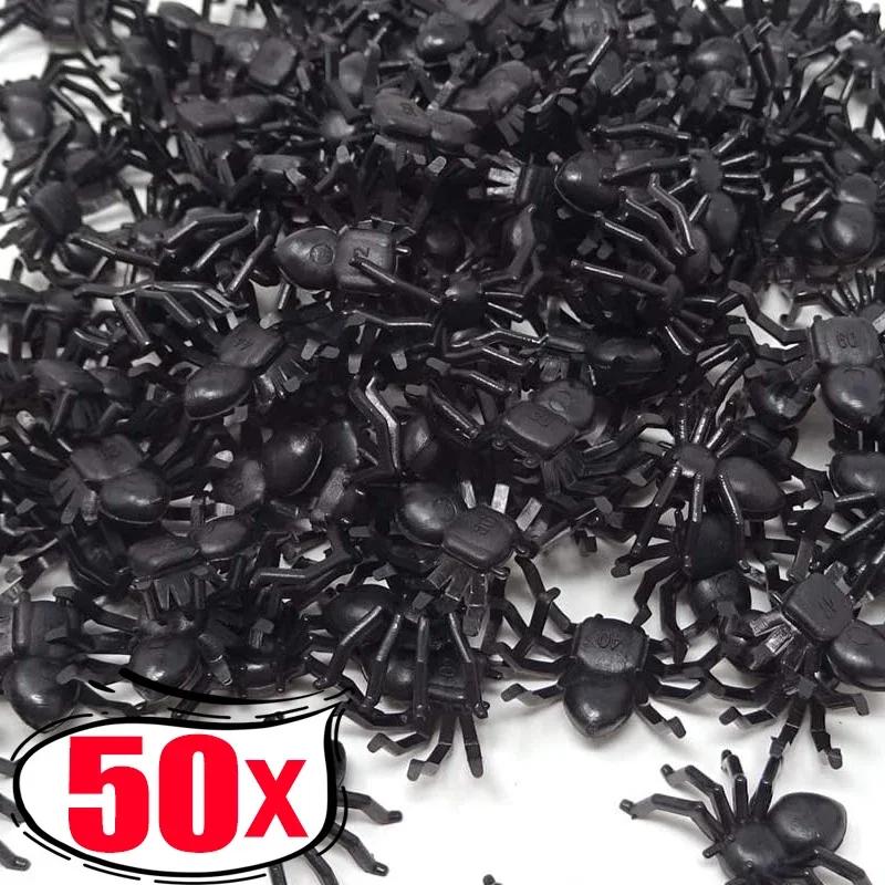 500/50pcs Black Mini Spider Horror Black Spider Simulation Haunted House Spider Decoration Kids Toy Halloween Party Decoration
