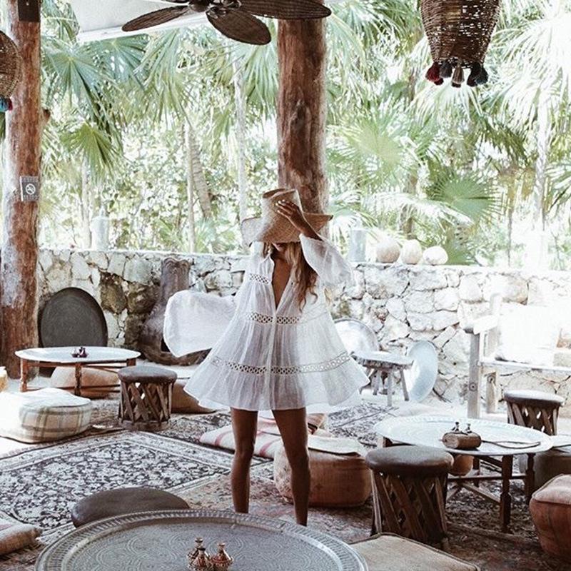 Hot-Selling Rayon Layered Lace Bell Sleeve Beach Cover-Up Sun Protection Cardigan