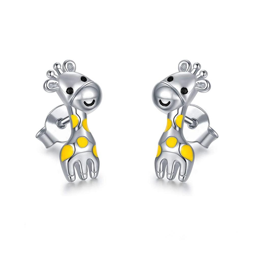 

Корейская мода Маленькие свежие серьги-гвоздики с клеем в виде жирафа для женщин, Креативные мини милые серьги с животными
