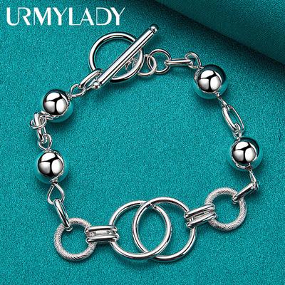 925 Sterling Silver Multi-Circle Ball Smooth Bead Charm Řetízkový náramek Módní šperky