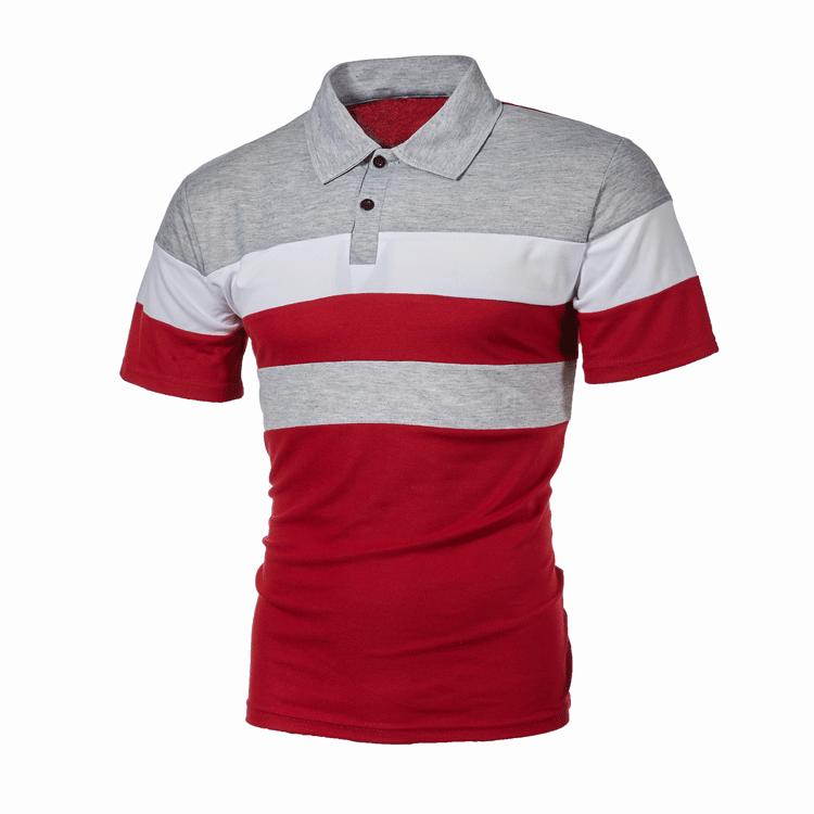 Men's Short-sleeved Three-striped Color Blocking Fashion Men's Lapel Short-sleeved T-shirt