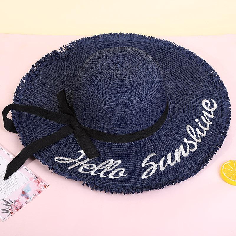European and American Fashion Wide-brimmed Sun Hat Outdoor Vacation Streamer Letter Printed Straw Hat Sun Protection Hat