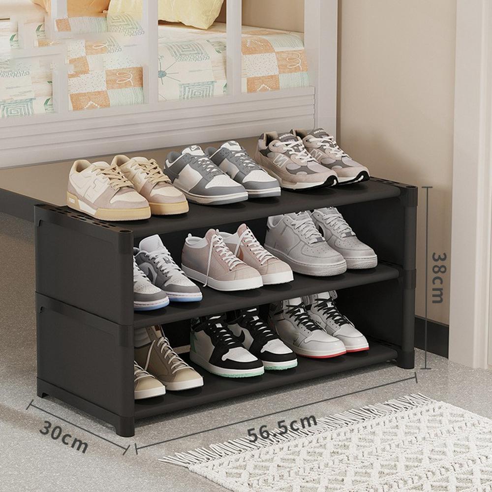 3 Tier 56.5cm Shoe Rack Space Saving Slim Under Desk Dorm Storage Organizer Multi-Function Dustproof