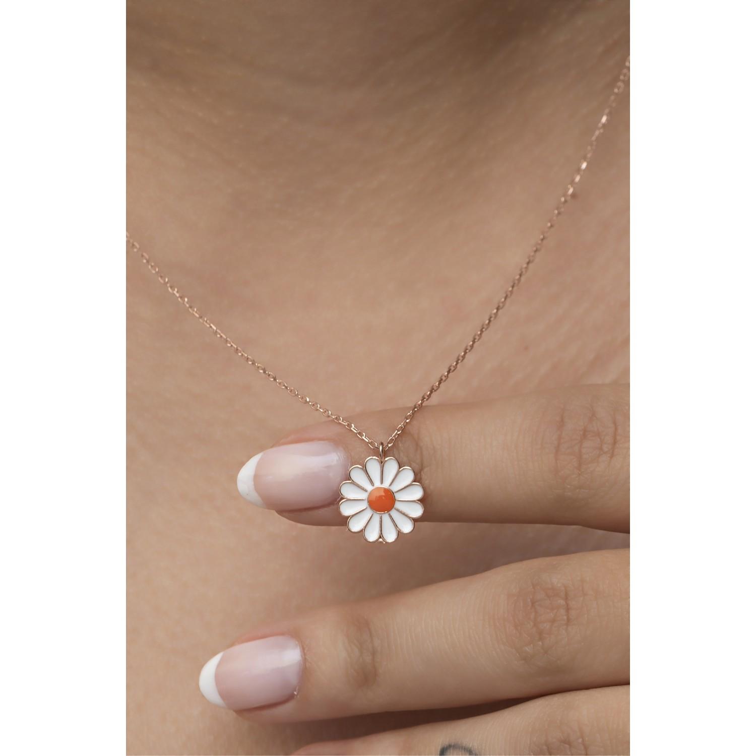 

Ожерелье с ромашкой из стерлингового серебра 925 пробы с розовой эмалью