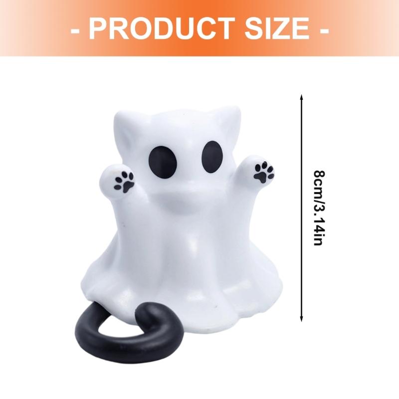 Halloween Ghostly Kitten Toy Doll Waterproof PVC Kitten Figurine Desktop Ornament For Tabletop Mantels Garden Display
