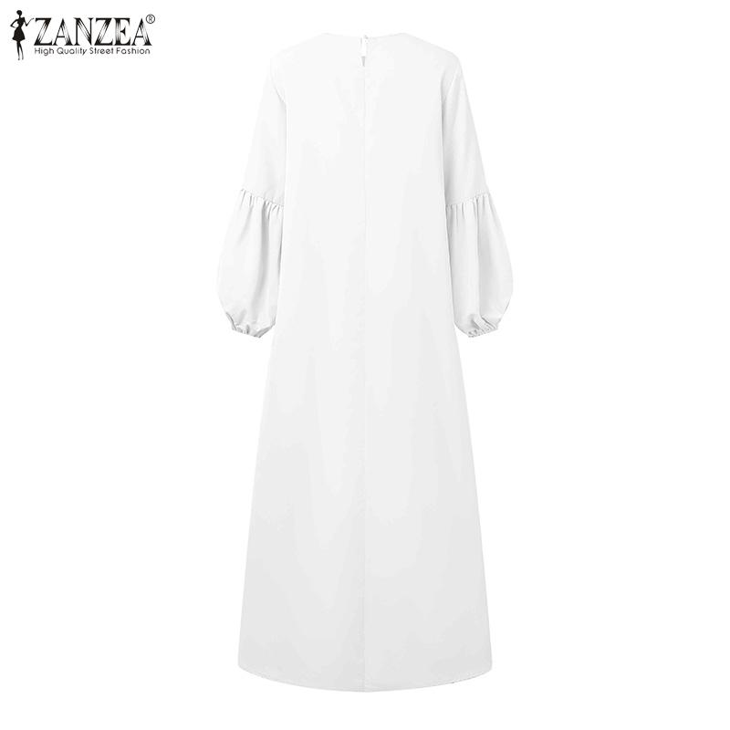 ZANZEA Women Casual Round Neck Long Sleeve Loose Floral Embroidery Dress