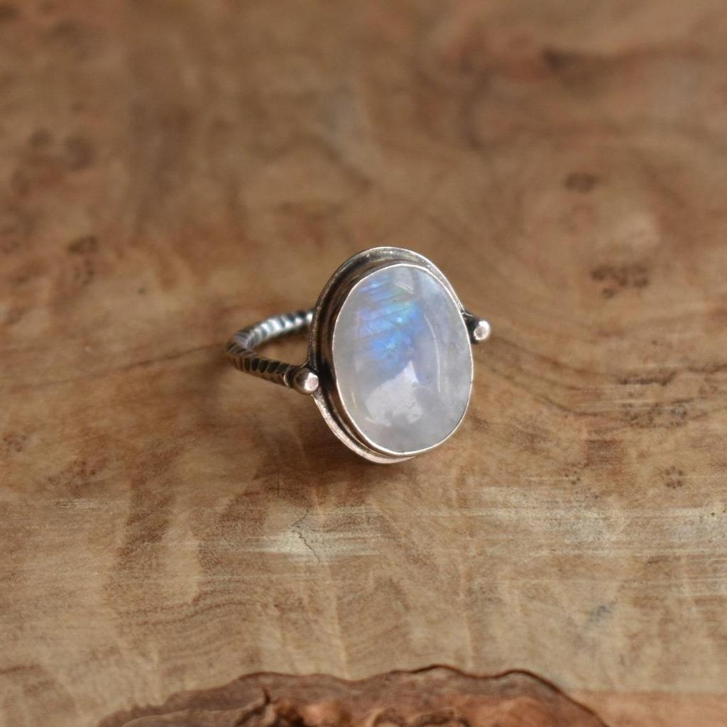 925 Sterling Silver Marquise Natural Moonstone Gemstone Ring