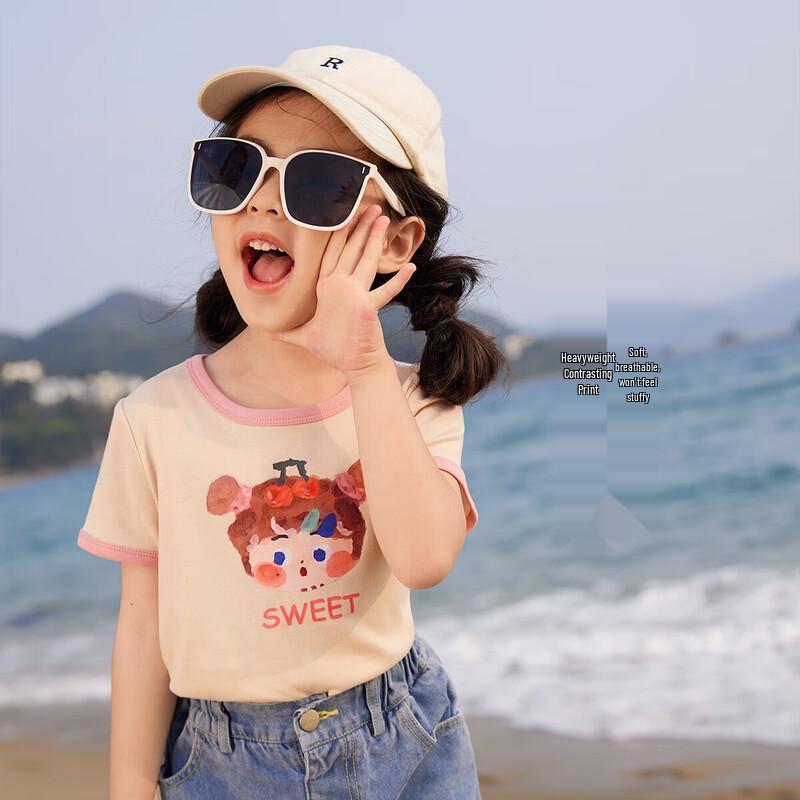 Детская летняя хлопковая футболка с коротким рукавом и мультяшным принтом LUSON для девочек 2025 150