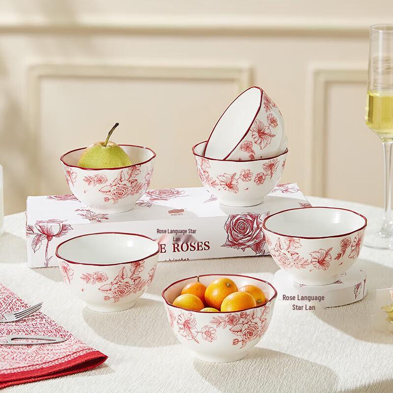 Glazed Summer Rose 6-Piece Ceramic Dinnerware Set