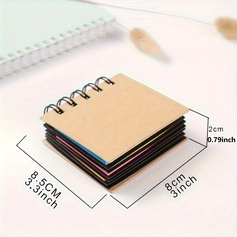 2pcs Portable Combination Note, Spiral Notebook Self-adhesive Note 3.3 Inches X 3 Inches X 0.79 Inches, Paper Label, Brown Cover