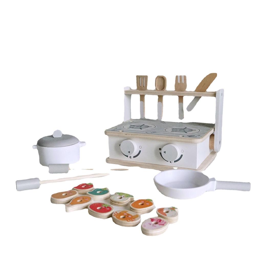 Nordic Style Mini Kitchen Playset: Portable Gas Stove & Simulation Tableware for Children