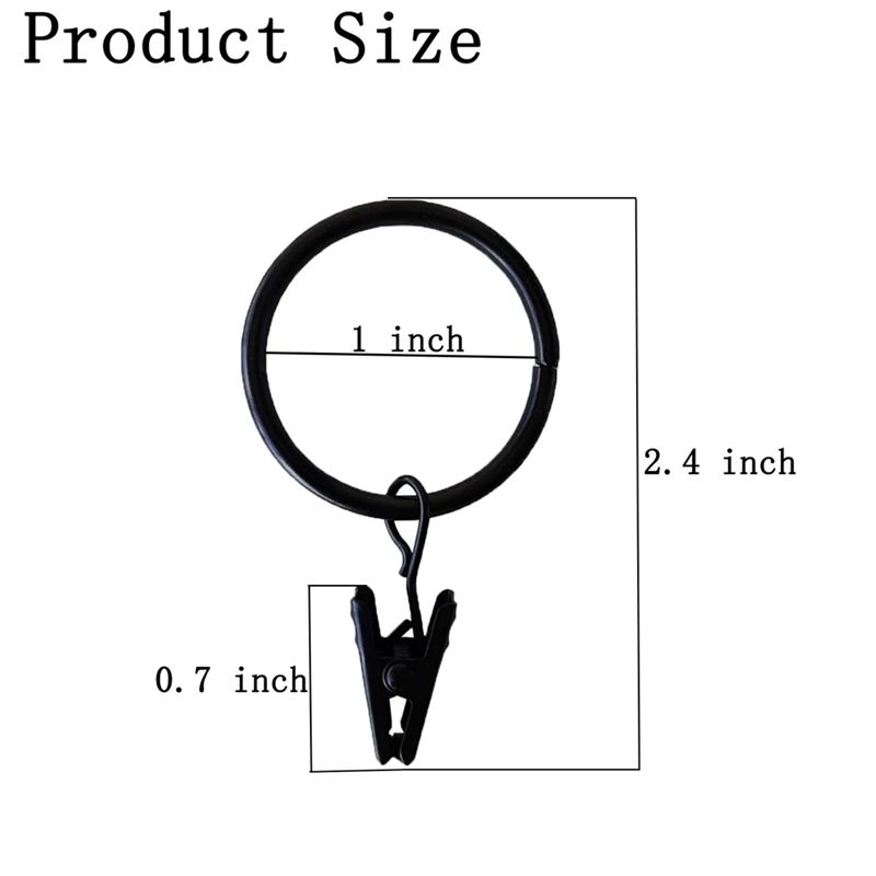 M-Modern-16 Pack Curtain Rings With Clips,Window Clip Rings Black Curtain Hooks Hangers Clip Rings For Hanging,1.26 Inch Diamete