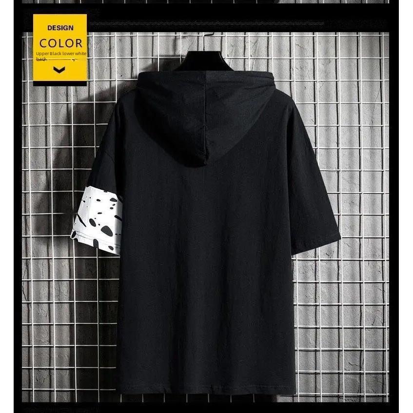 Trendy sommer-T-skjorte med hette for menn - løs passform, kortermet