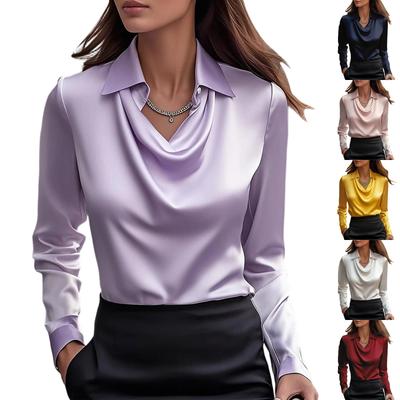 Damen Modisches Einfarbiges V-Ausschnitt Langarm Temperament Pullover Shirt Top