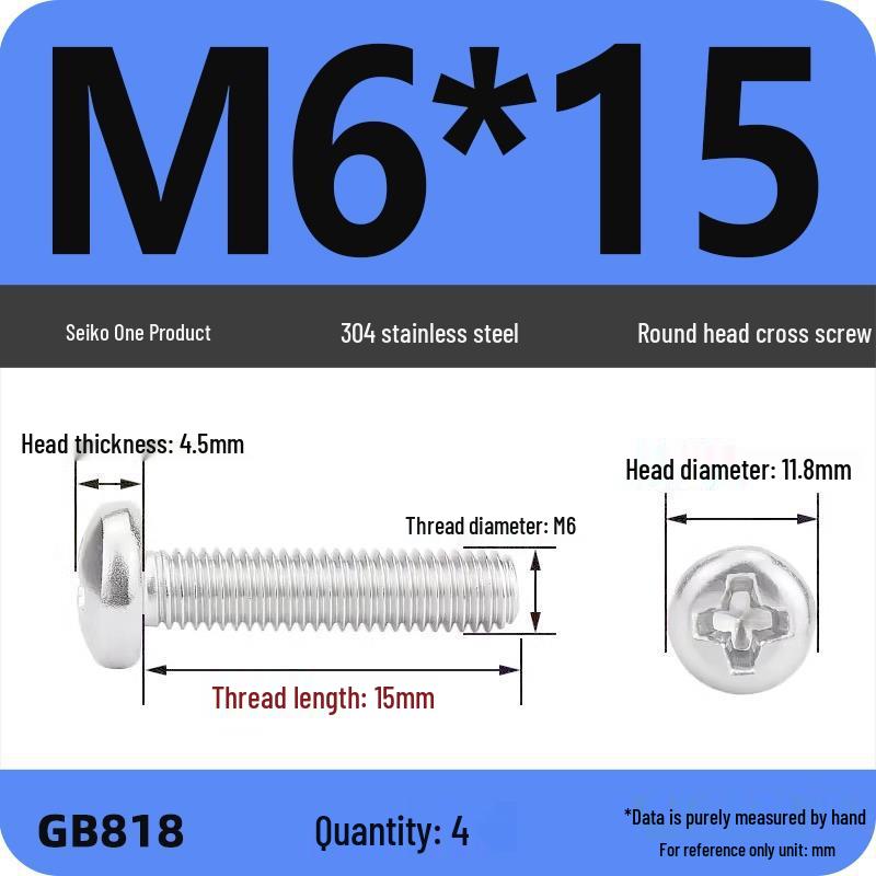 Phillips Pan Head Machine Screws, 304 Stainless Steel, Sizes M1-M10