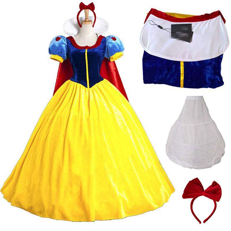 Enchanting Snow White Women Costume Princess Dress With Bustle And Headband For Halloween