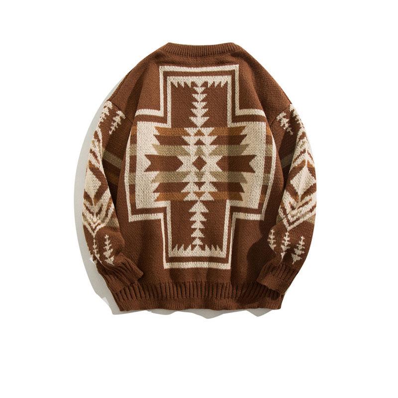 Men's Retro Ethnic Casual Sweater - Autumn/Winter Round Neck Knitwear