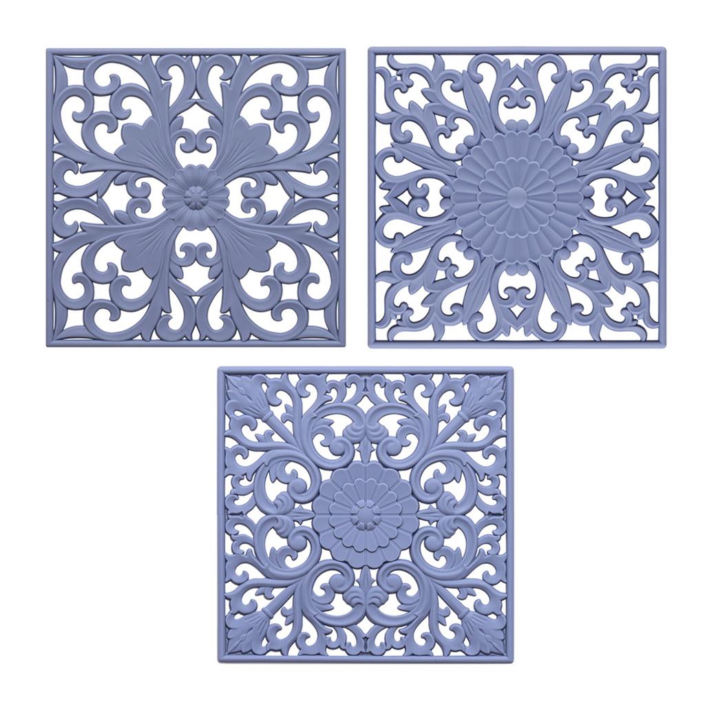 3Pcs/Set 18x18cm Scald Preventing Pot Holder Silicone Pad Hollow Flower Heat Insulation Square Mat