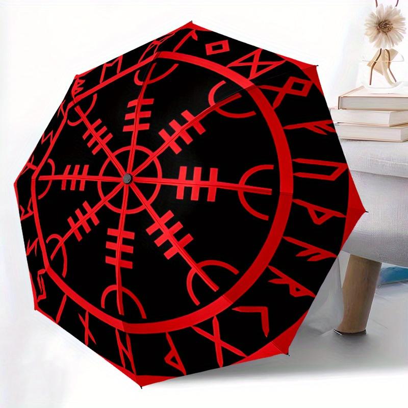 1pc Viking Compass Automatic Open/close, Heavy-Duty Iron Frame & 8-Rib Structure, Compact Folding Umbrella for Women/Men, All-Season Travel, Halloween