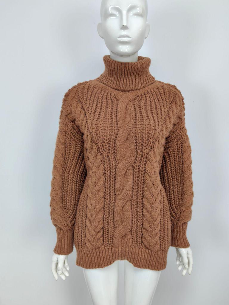 2025 Autumn/Winter Women's College Style Chunky High Neck Cable Knit Pullover Sweater