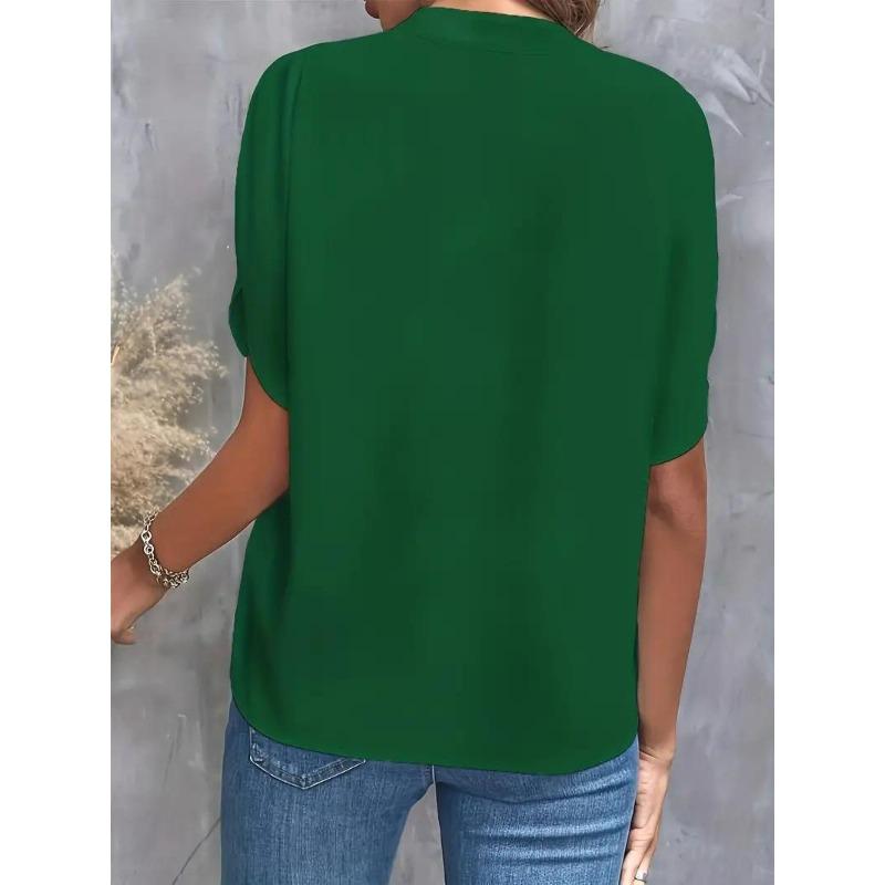 Women's V Neck Short Sleeve Loose Blouse Casual Summer Top