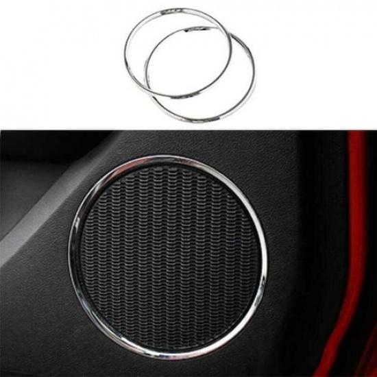 For Ford Mustang 2015-2023 Glossy Chrome Inner Door Speaker Sound Ring Trim 2PCS